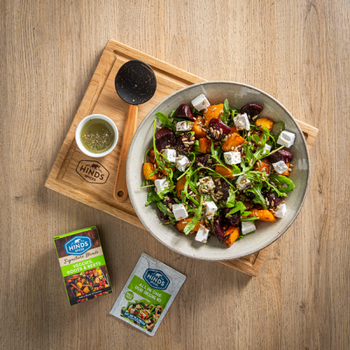 Roasted Butternut and Beetroot Salad Topped with All in One Salad Dressing Mix