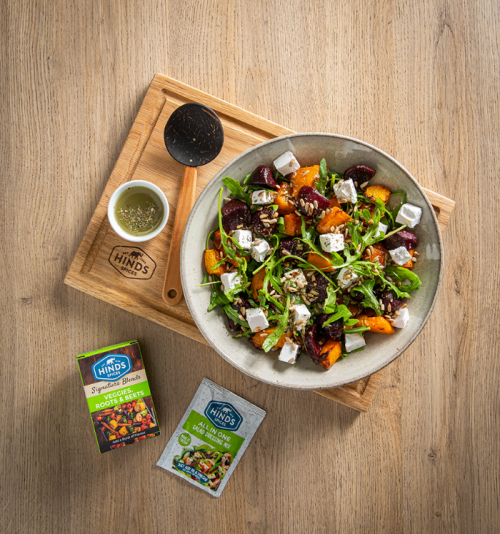 Roasted Butternut and Beetroot Salad Topped with All in One Salad Dressing Mix