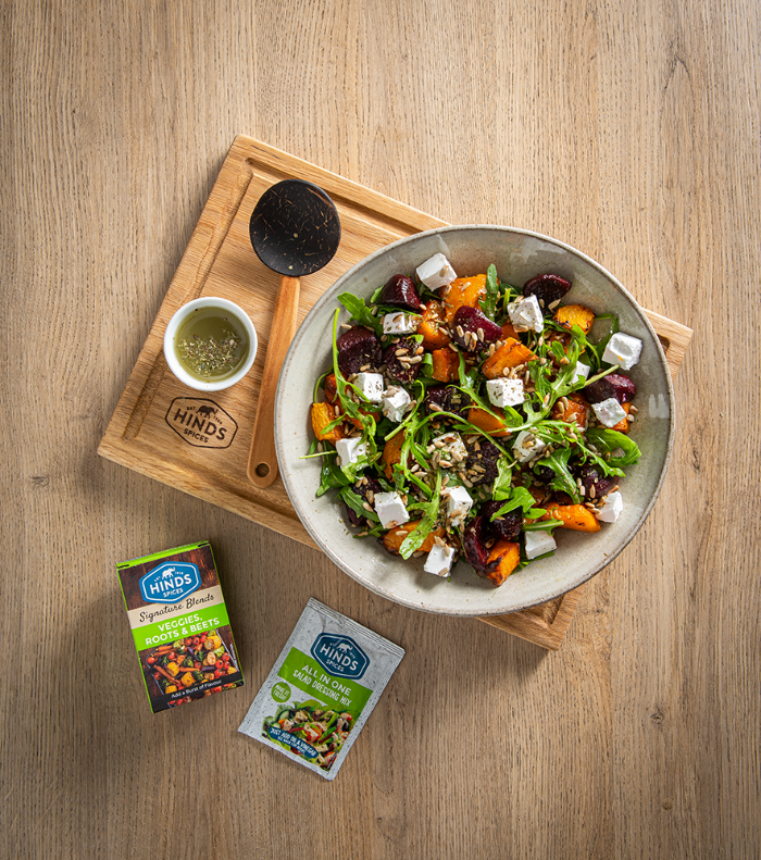 Roasted Butternut and Beetroot Salad Topped with All in One Salad Dressing Mix