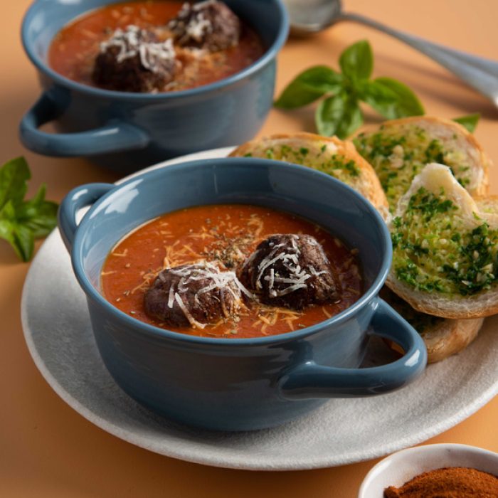 Bbq-Meatball-Tomato-Soup-With-Garlic-Bread