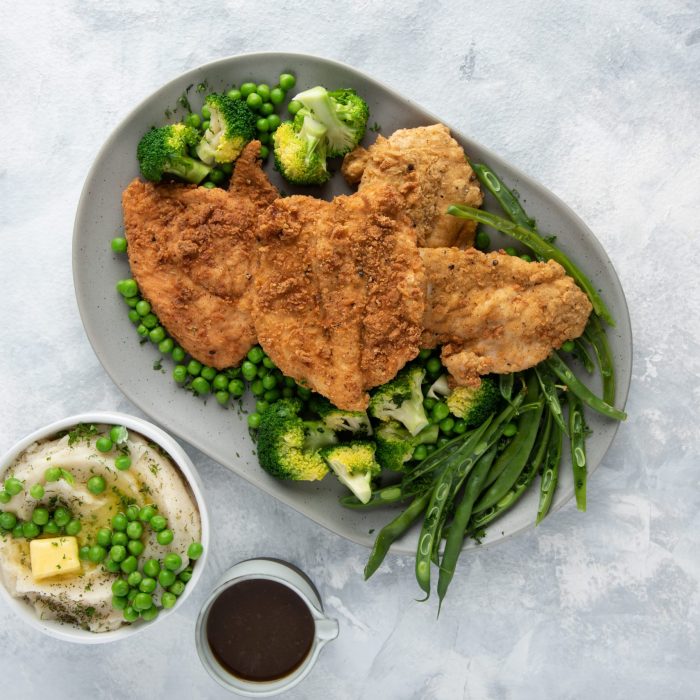 Crispy-Chicken-Schnitzel-With-Herby-Mash-Green-Veg-_-Bisto-Gravy-1