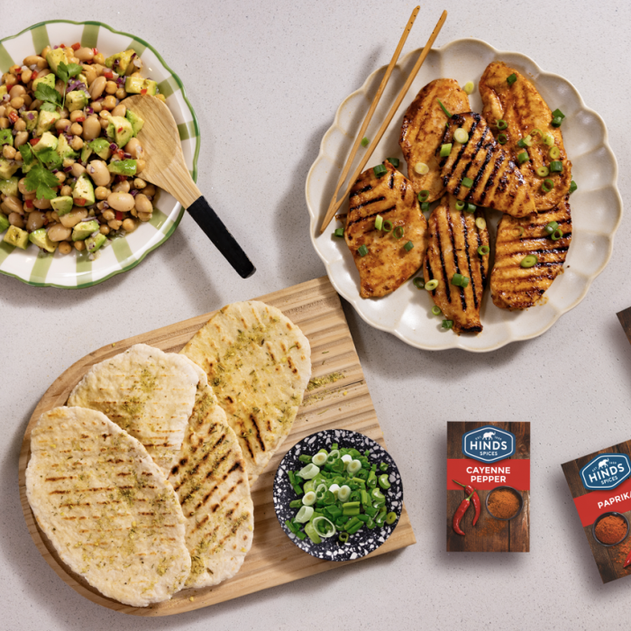 Hinds Spices Honey Mustard Chicken_ Garlic and Herb Flat Bread & Butter Bean Salad_RET Large