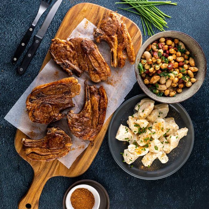 Lamb-Chops-Potato-salad-and-Sweet-Sour-Beans