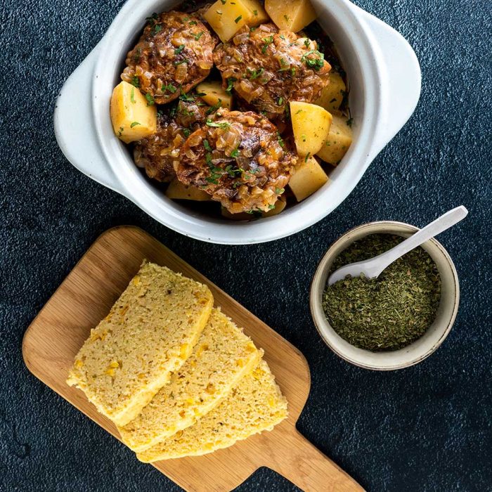 Parsley-Mealie-Bread-with-Portuguese-Chicken-and-Bean-Stew