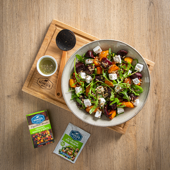 Roasted Butternut and Beetroot Salad Topped with All in One Salad Dressing Mix
